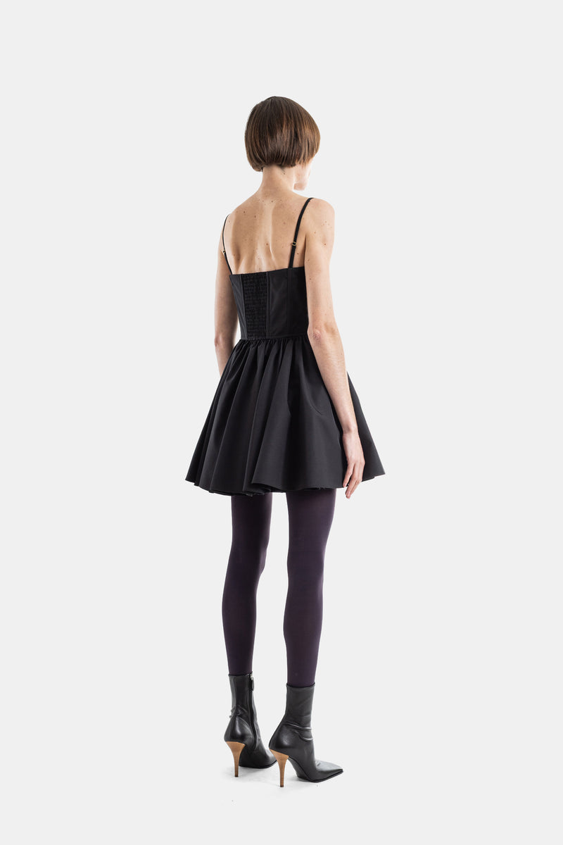 Black Cotton Bustier A-Line Dress