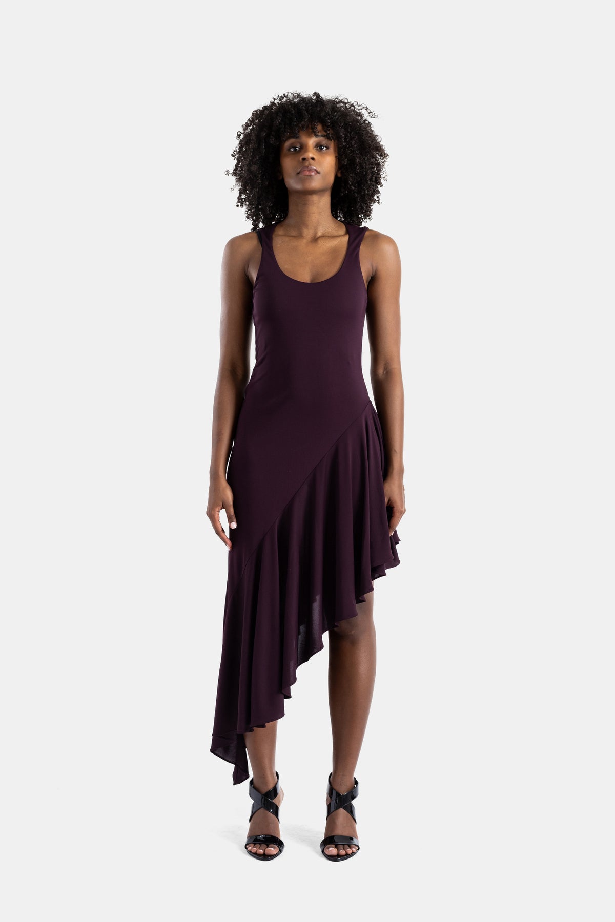 Robe bordeaux asymétrique en jersey fluide