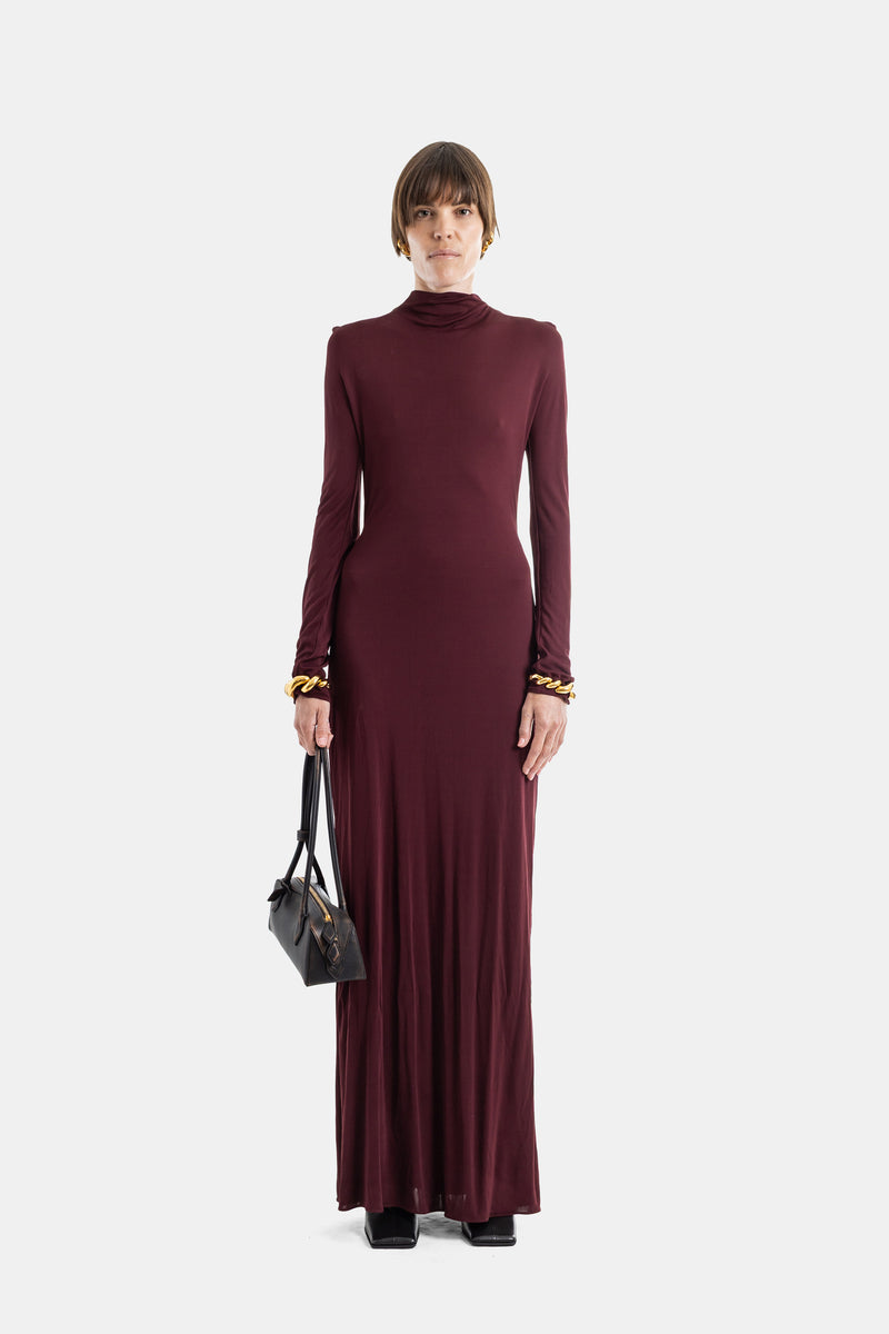 alaia flared ruched dress ALAA Gathered Dress In Supple Jersey - Pink Orchid - Size 12