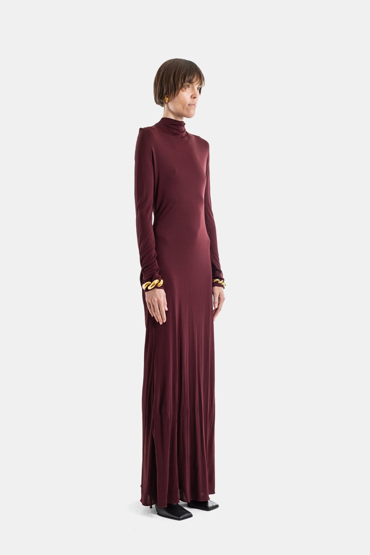 Robe longue Draped Dress drapé jersey cognac