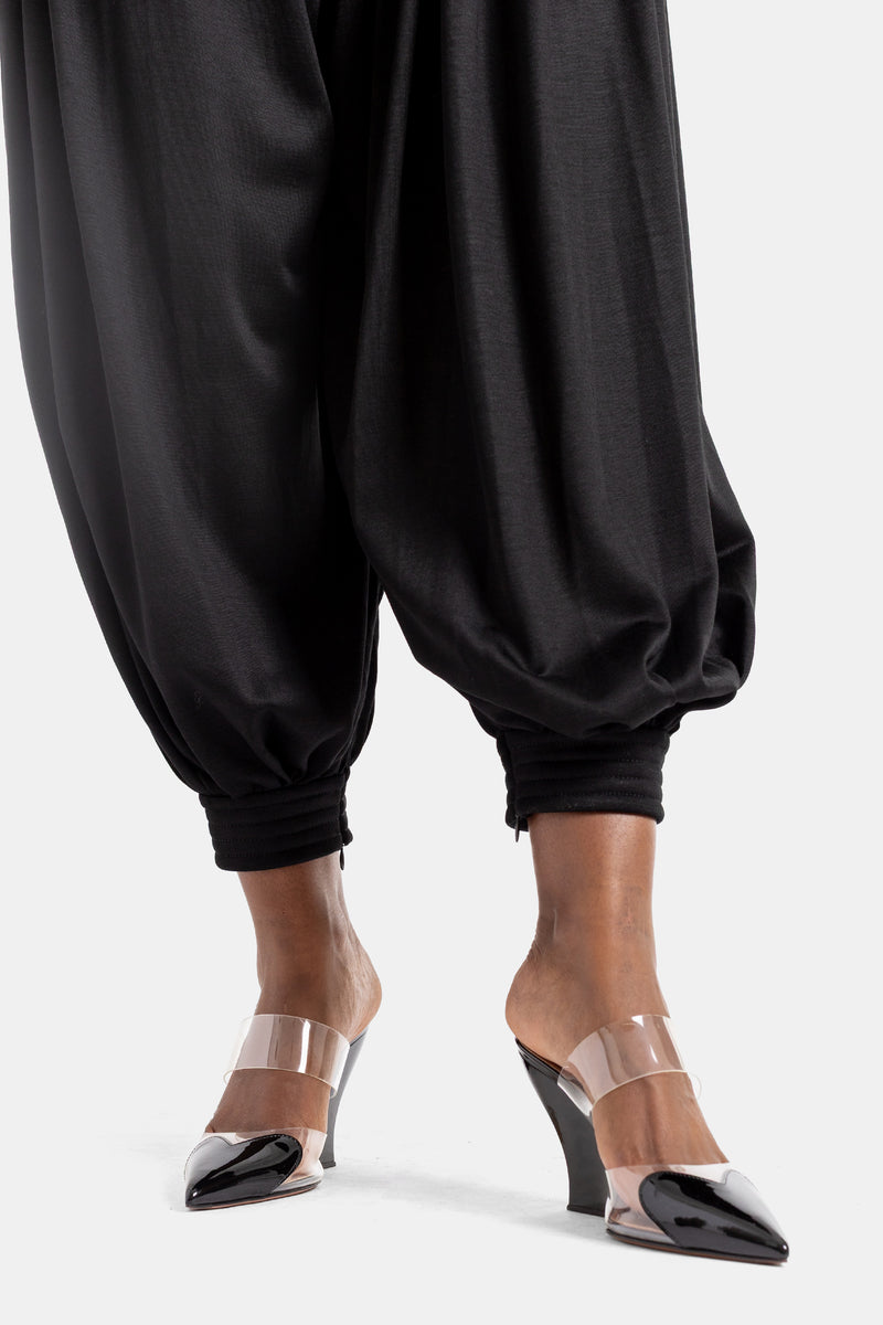 Pantalón drapeado de talle alto negro