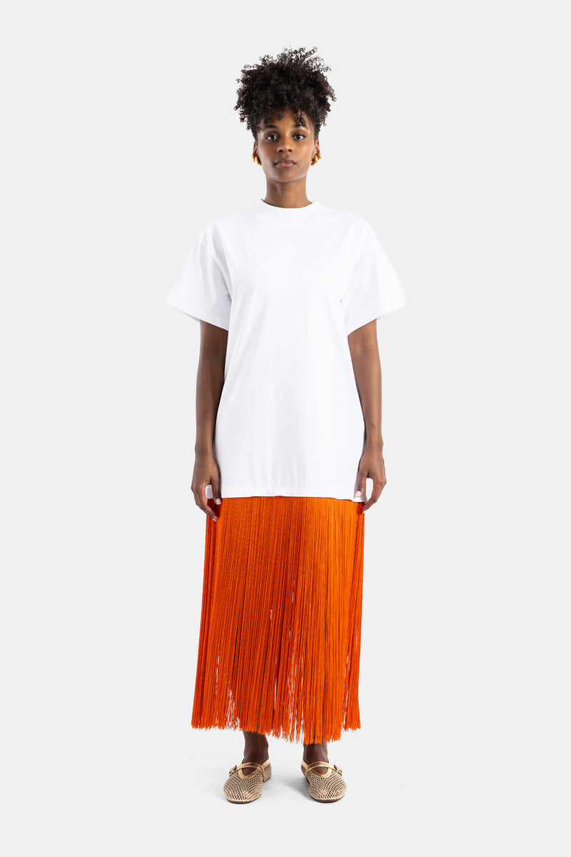 White cotton fringed T-shirt