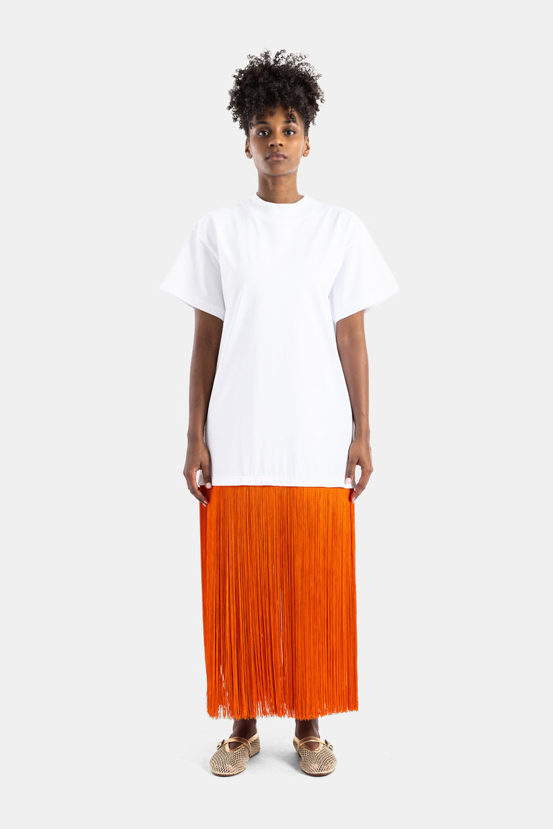 White cotton fringed T-shirt