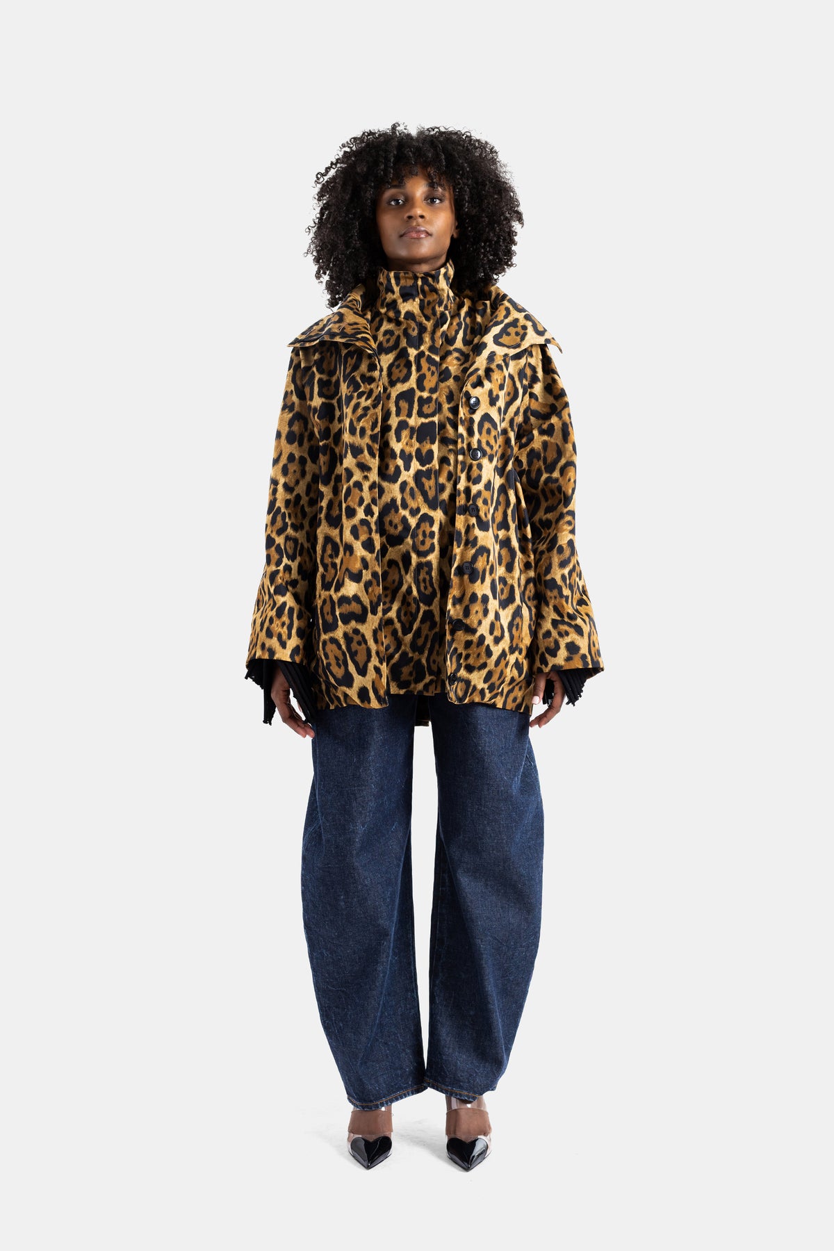Manteau trench en twill superposé lépoard