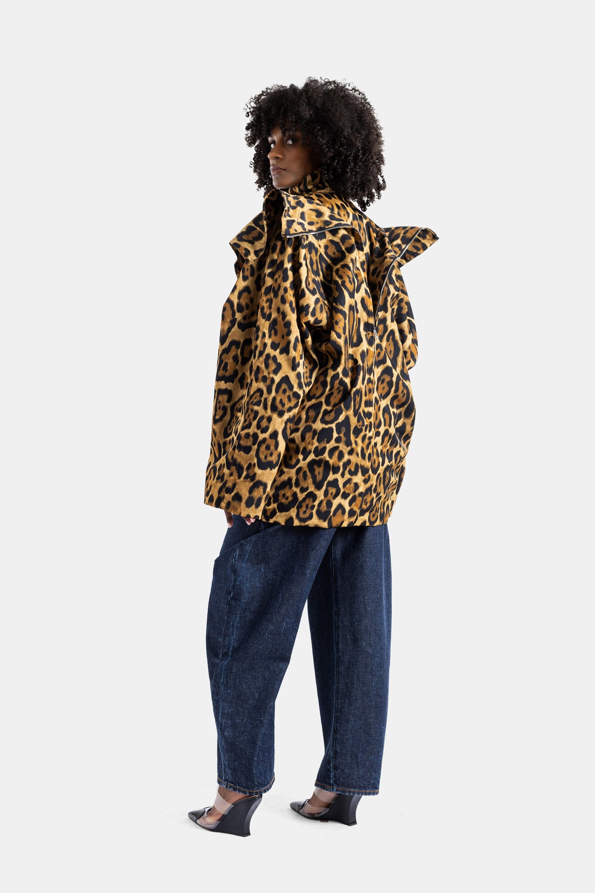 Manteau trench en twill superposé lépoard