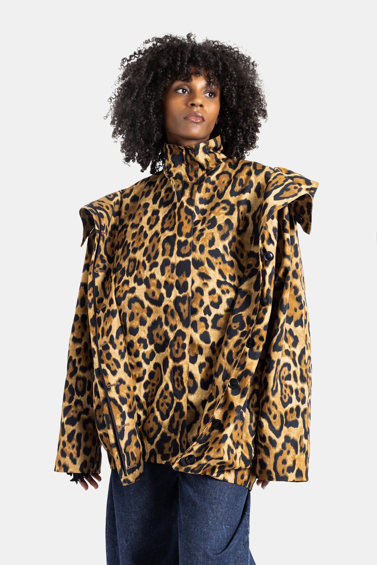 Manteau trench en twill superposé lépoard