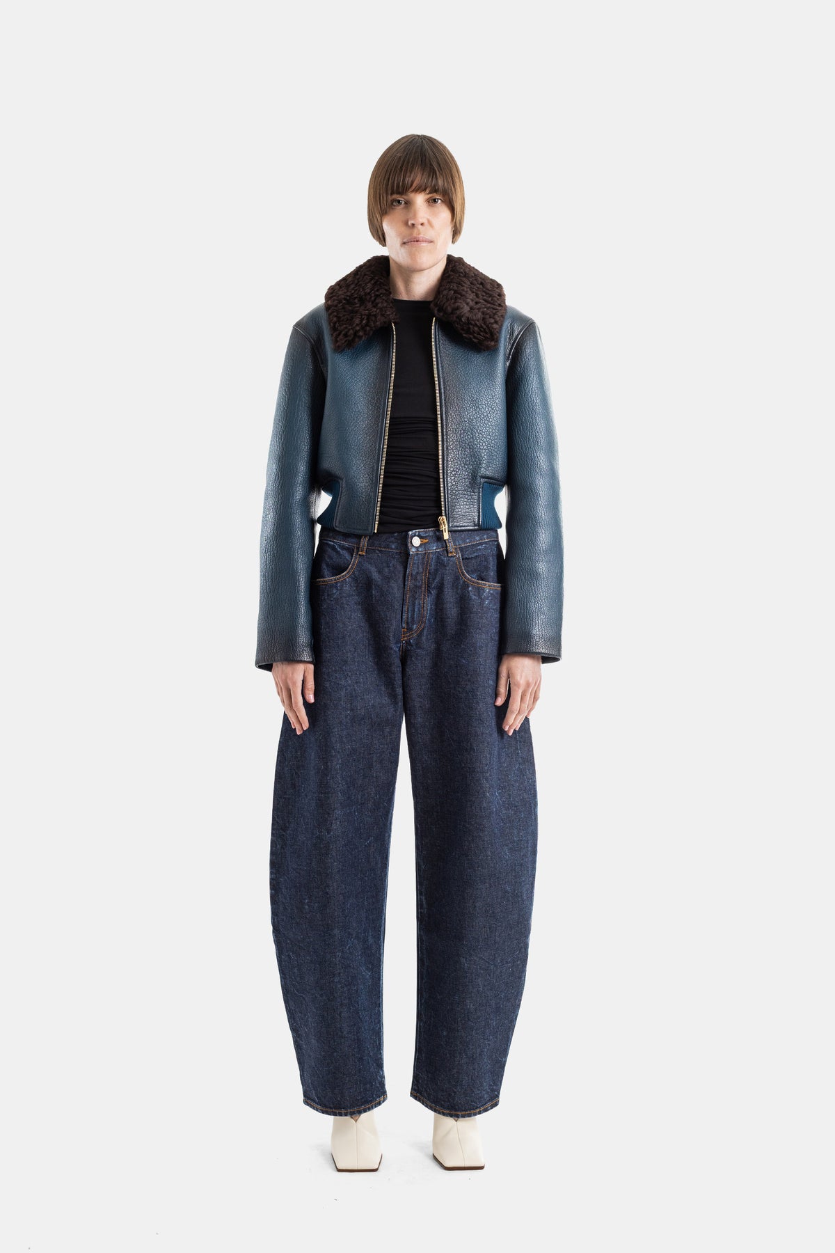 Low Round Denim Jeans aus Dunkelblauem Denim