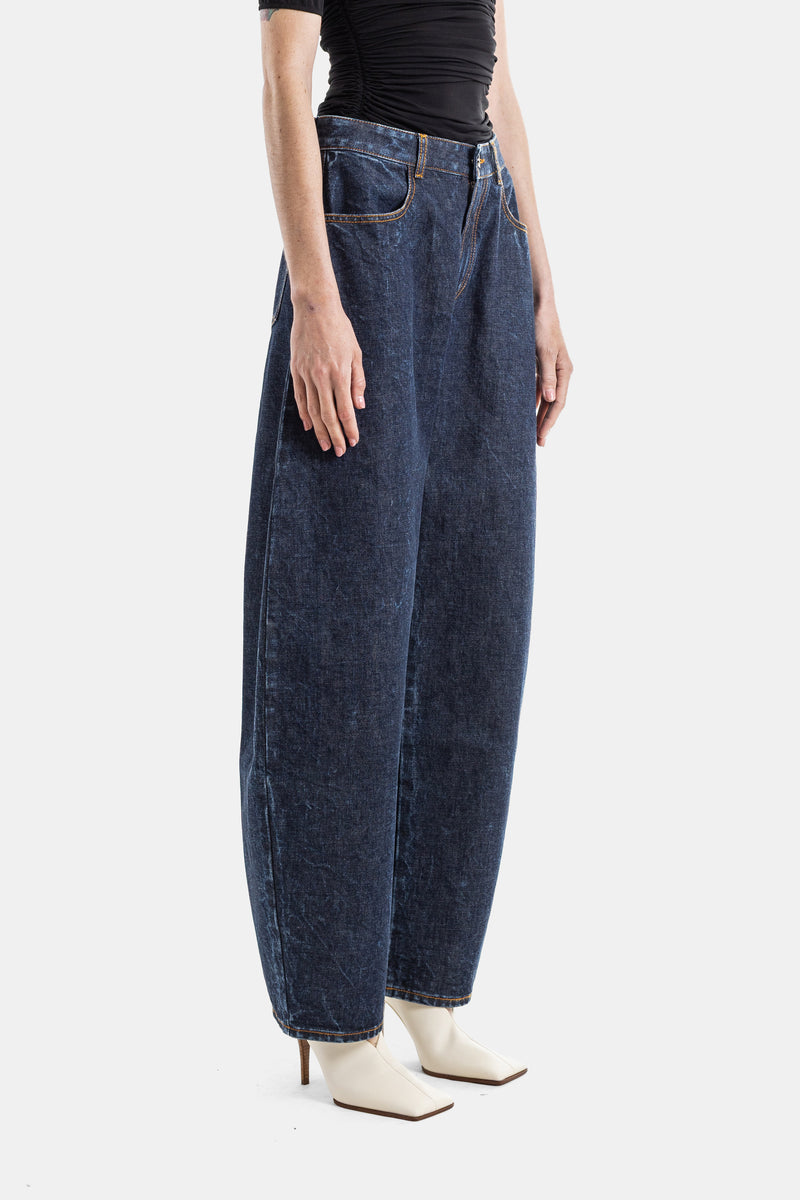 Low Round Denim Jeans aus Dunkelblauem Denim