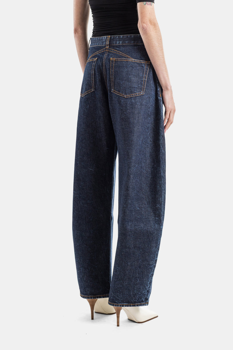 Low Round Denim Jeans aus Dunkelblauem Denim