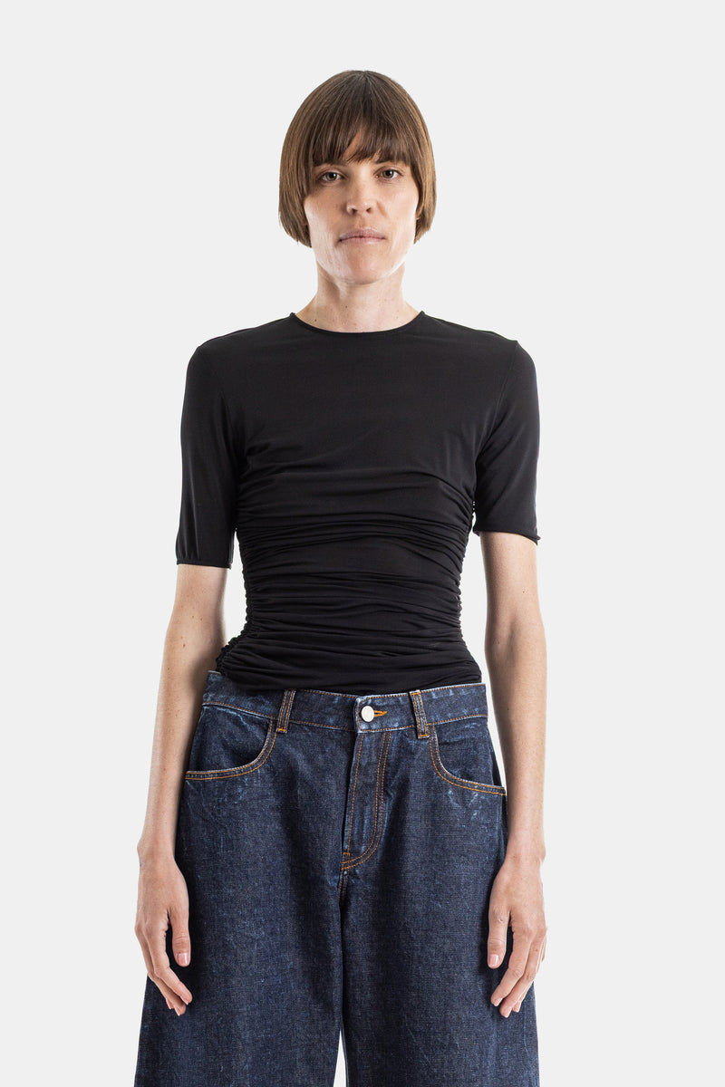 T-Shirt à Fronces en Jersey Stretch Noir