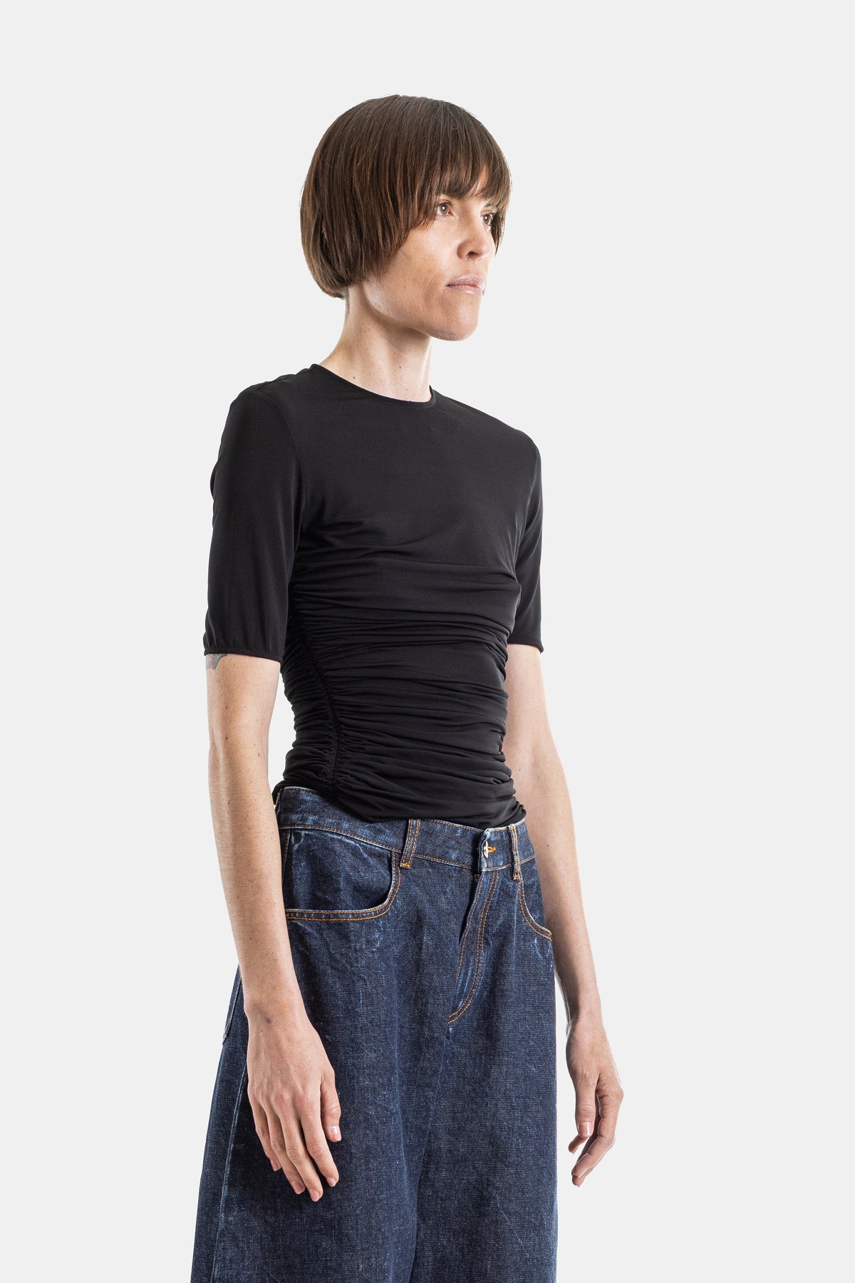 T-Shirt à Fronces en Jersey Stretch Noir