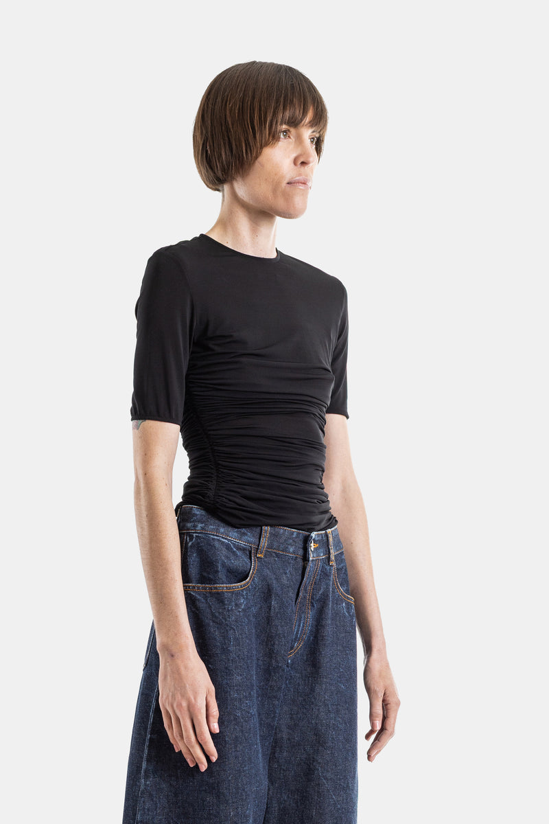 T-Shirt à Fronces en Jersey Stretch Noir