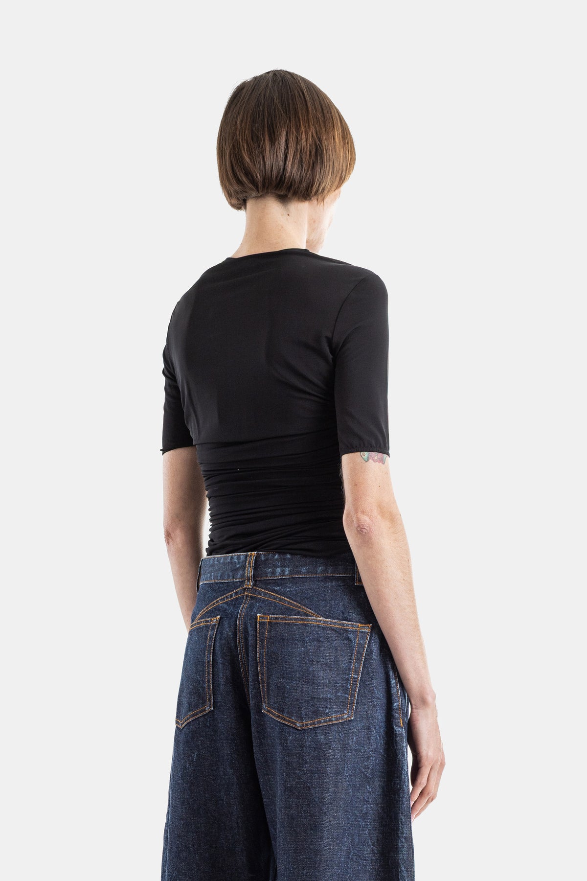 T-Shirt à Fronces en Jersey Stretch Noir