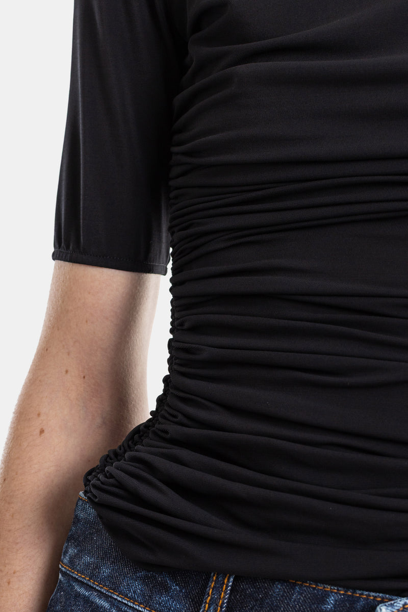 T-Shirt à Fronces en Jersey Stretch Noir