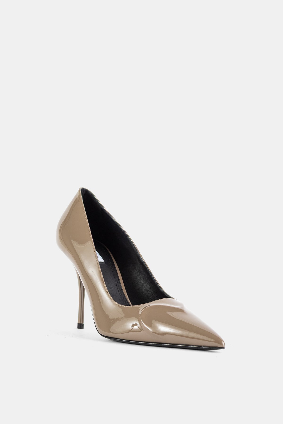 Taupe 90mm Patent Leather Pump with Heart Cut-out
