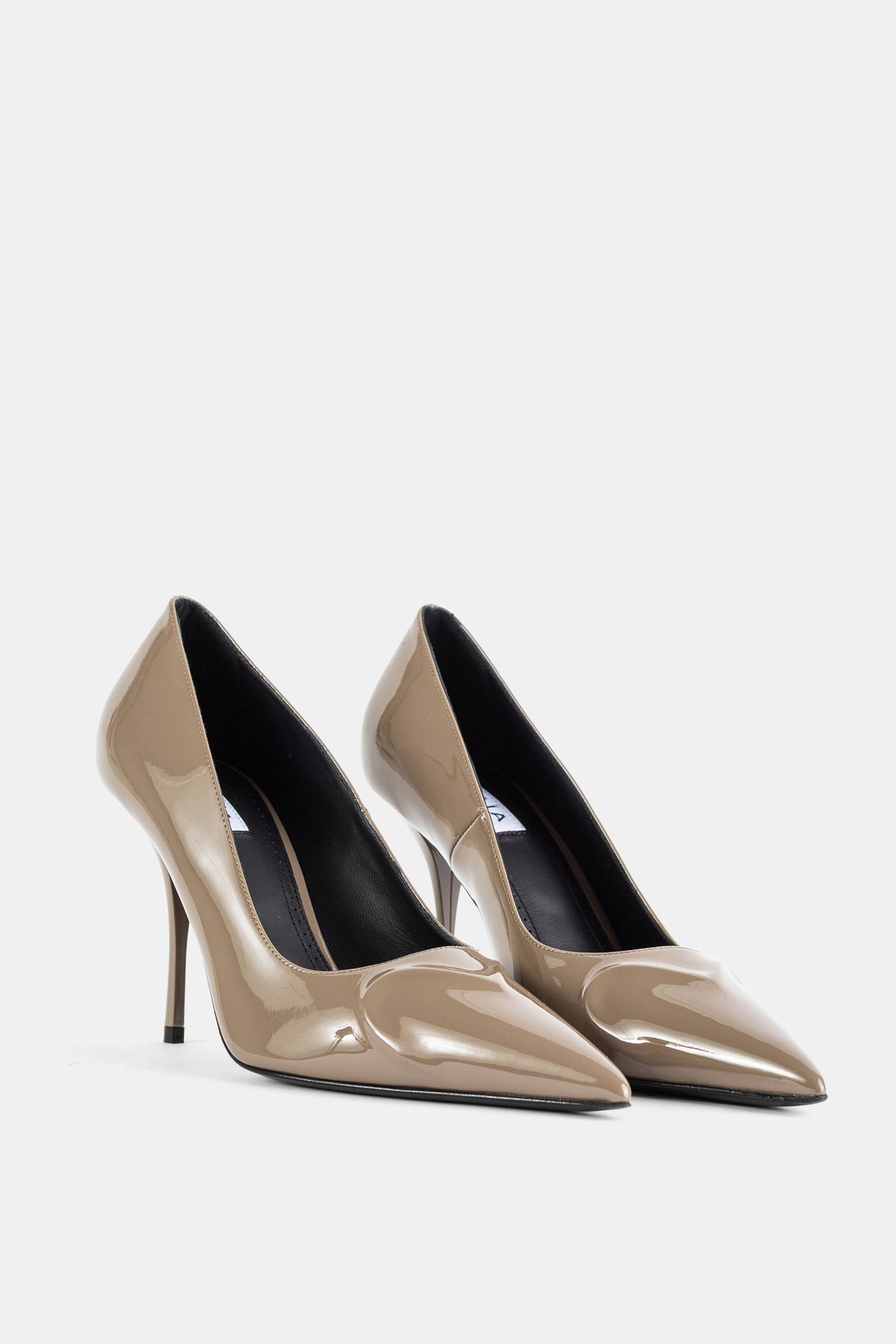 Taupe 90mm Patent Leather Pump with Heart Cut-out