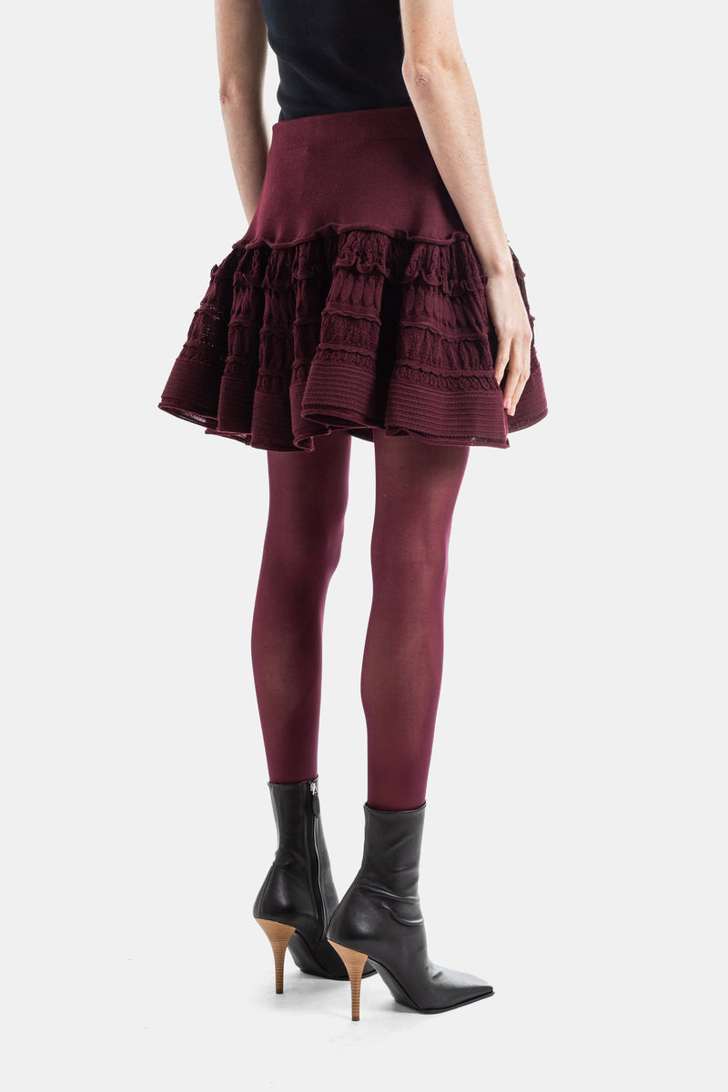Burgundy Virgin Wool Ruffle Mini Skirt