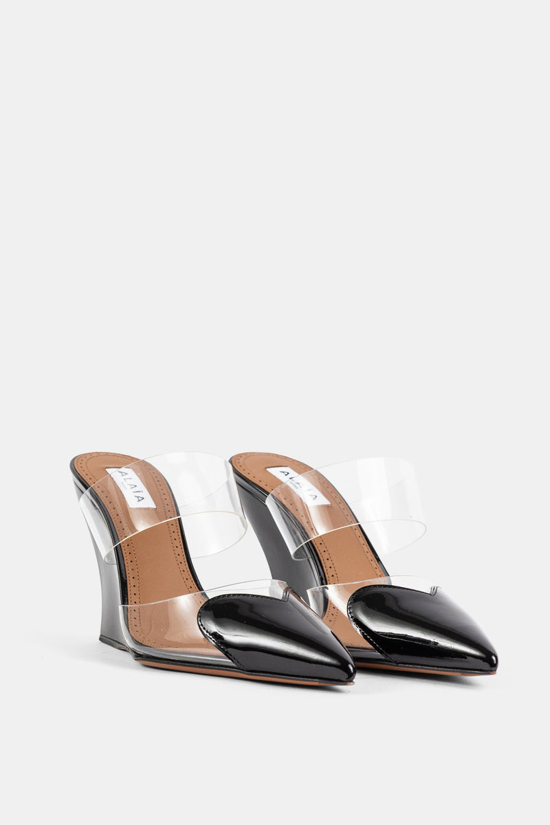 Mules Wedge Mules 90 talon compensé cuir noir