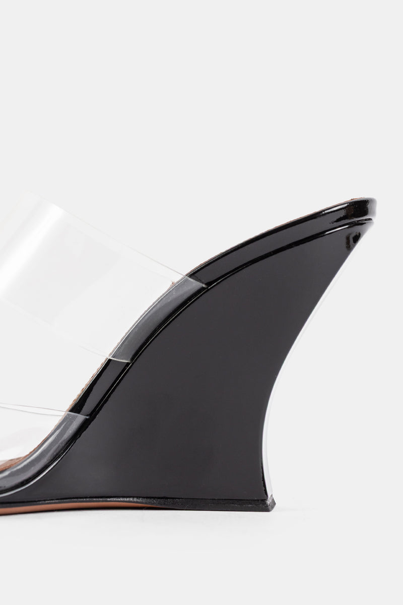 Mules Wedge Mules 90 talon compensé cuir noir