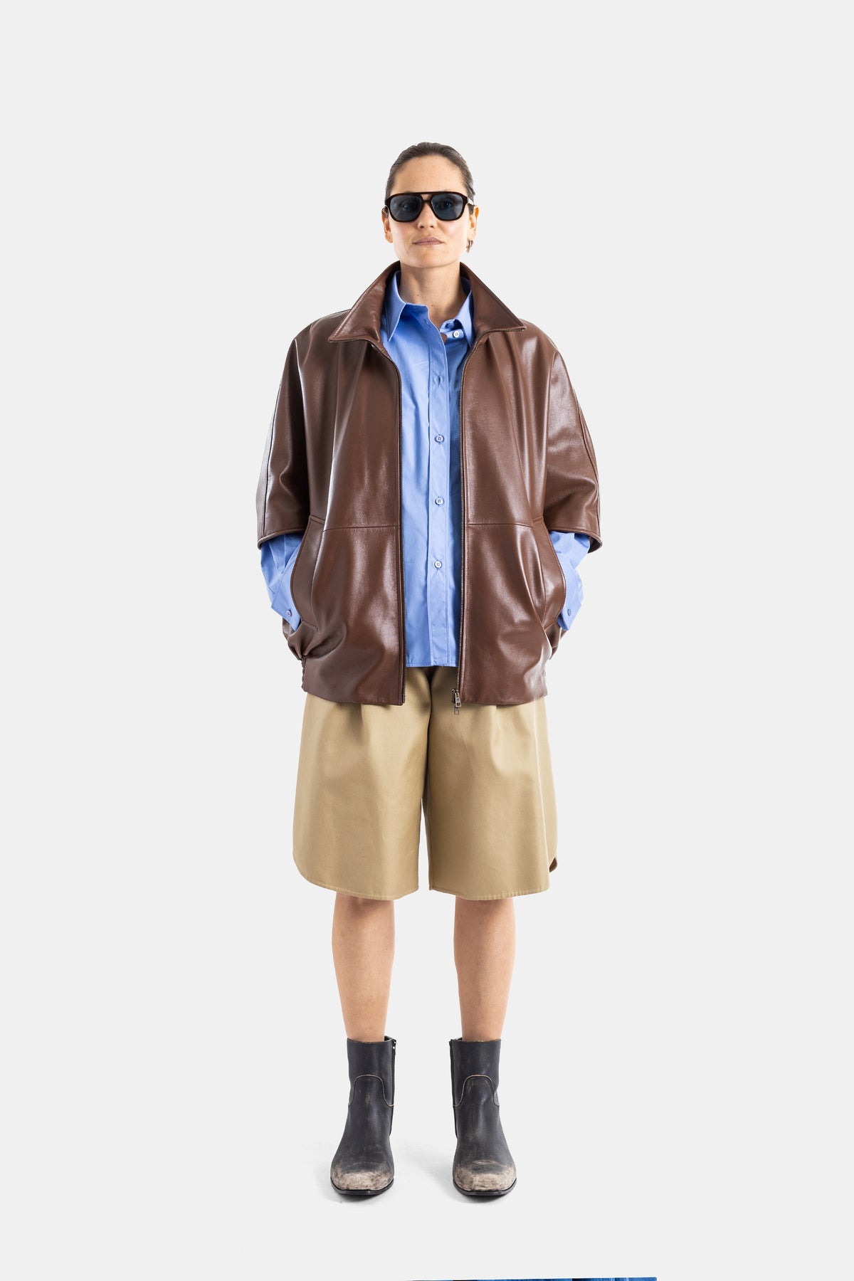 Blouson Cocoon en cuir marron