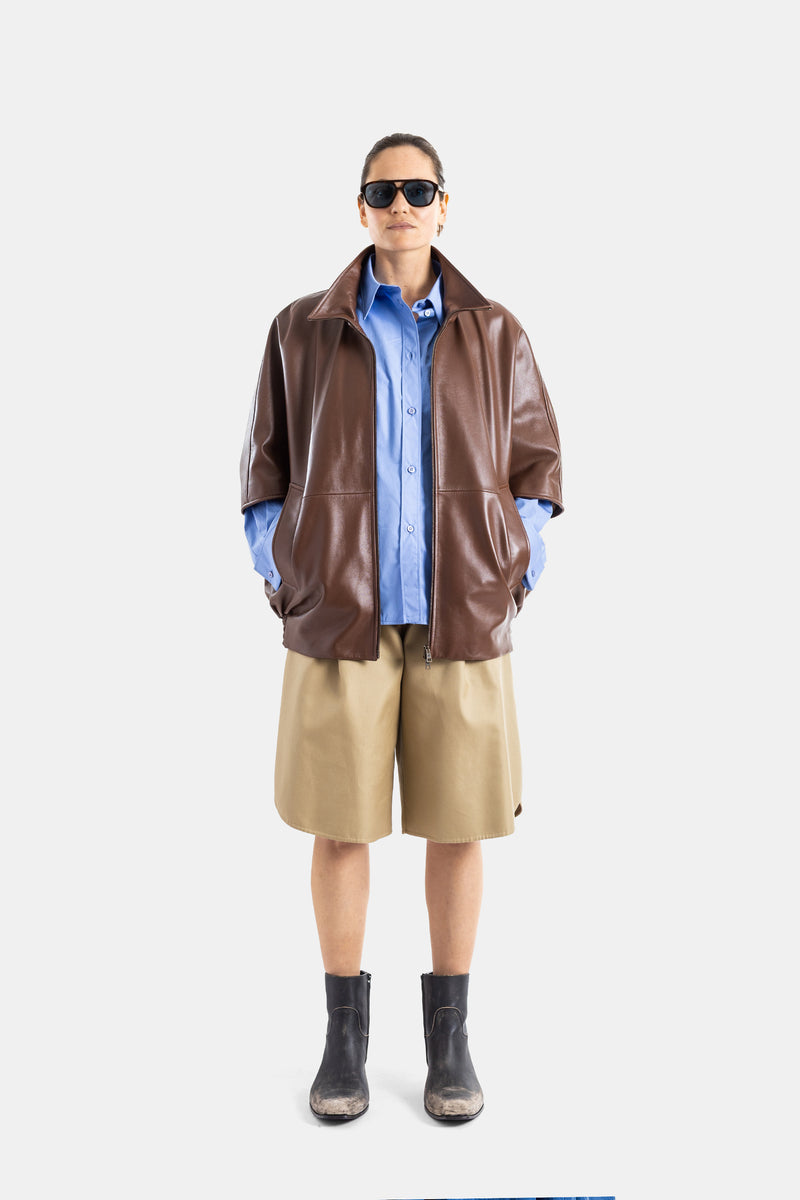 Blouson Cocoon en cuir marron