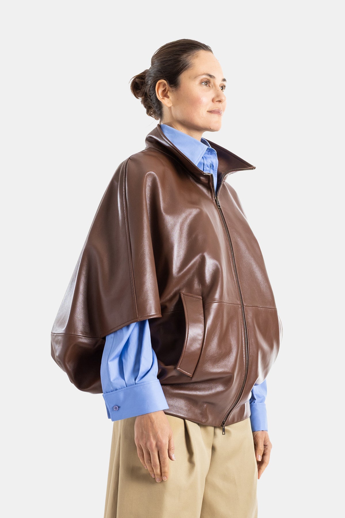 Blouson Cocoon en cuir marron