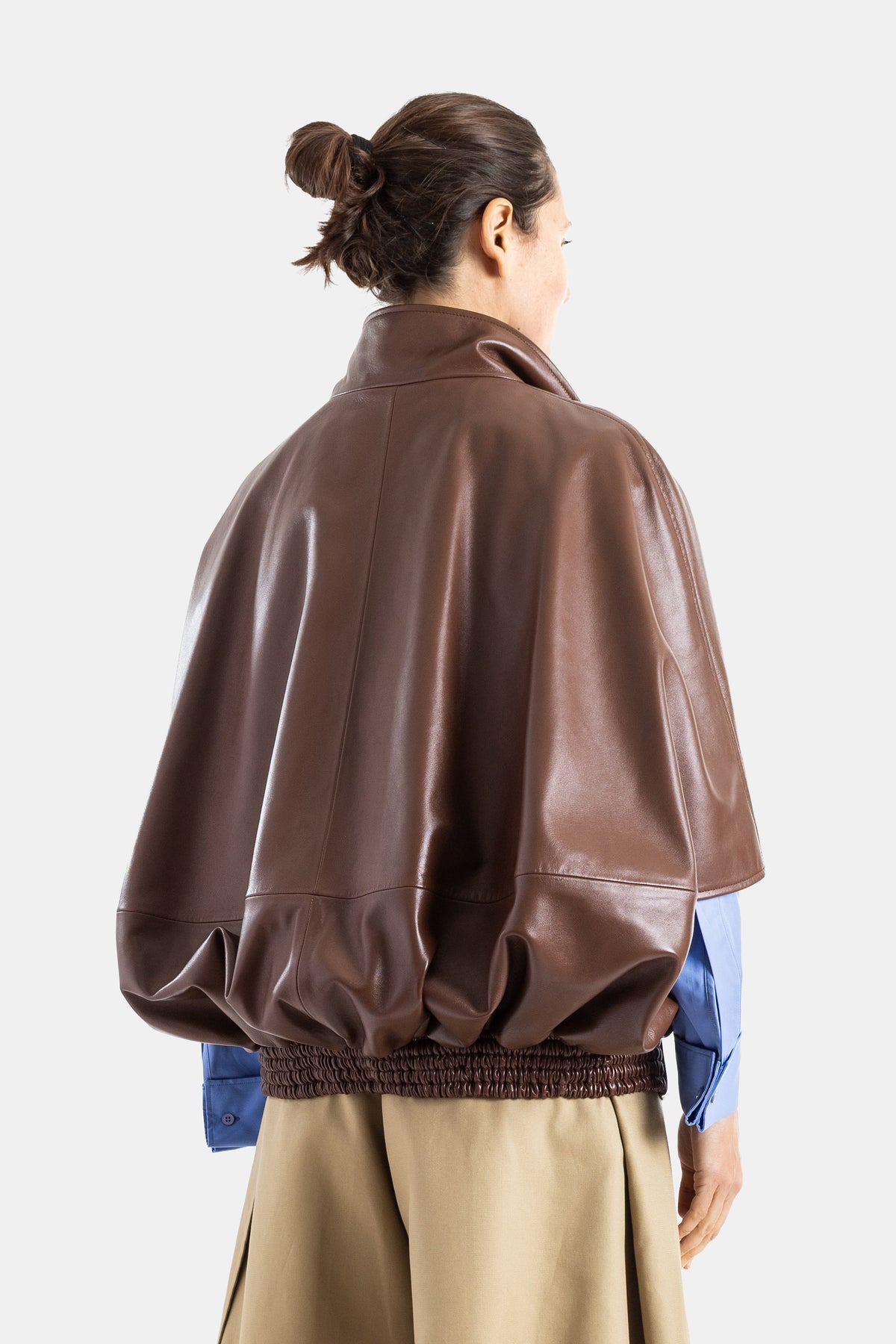 Blouson Cocoon en cuir marron