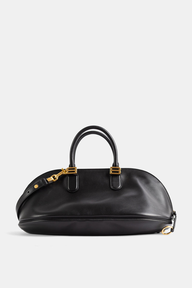 Balenciaga sac Bolero Bowling en cuir de veau lisse noir avec poignées rondes et détails dorés