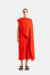 Asymmetrische Gedrapeerde Rode Jurk - FR 40