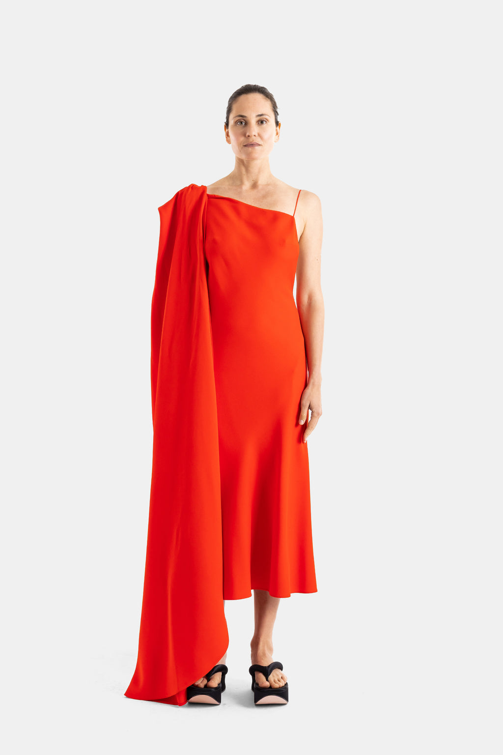 Balenciaga Draped Midi Dress - Red