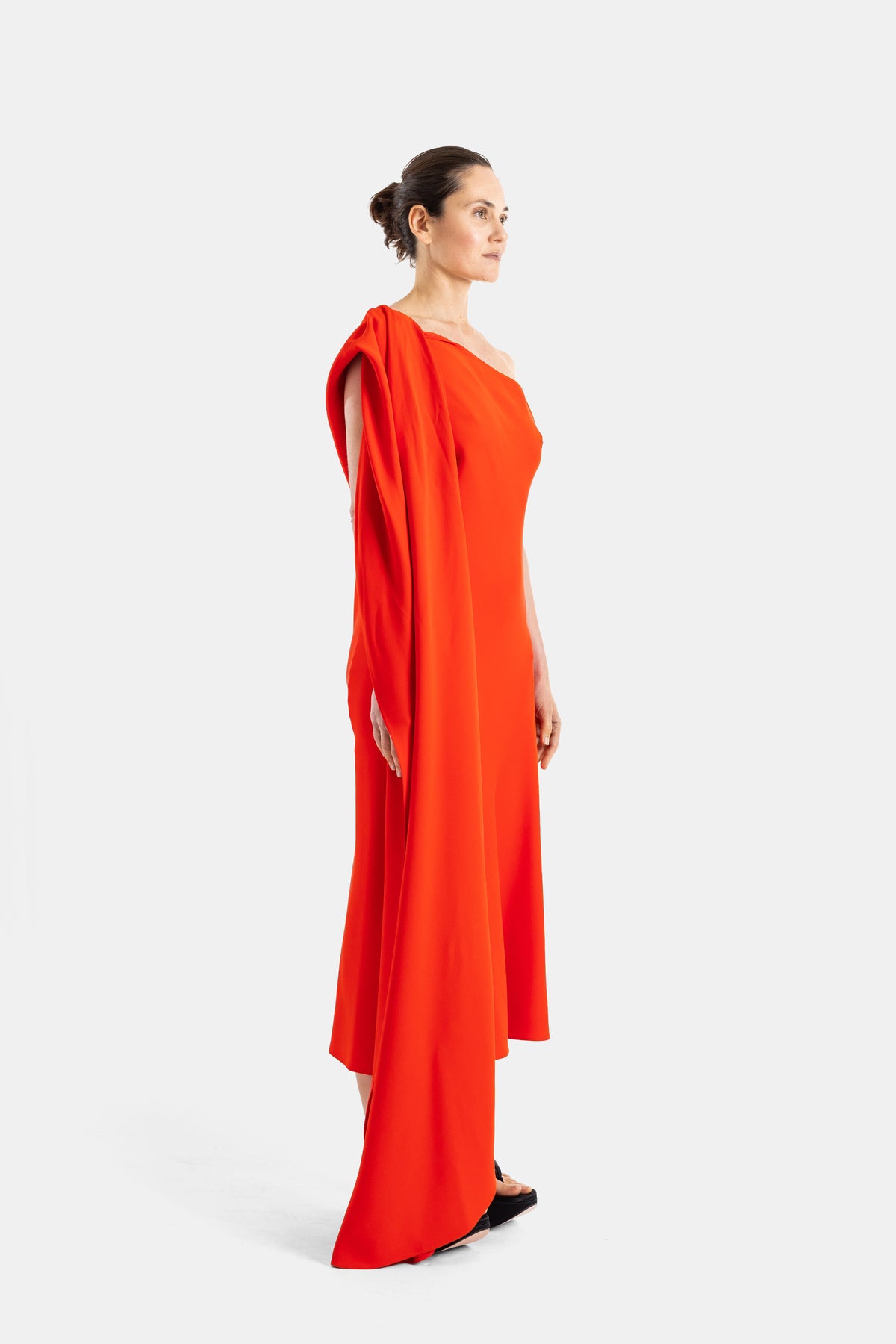 Vestido Drapeado Vermelho Assimétrico