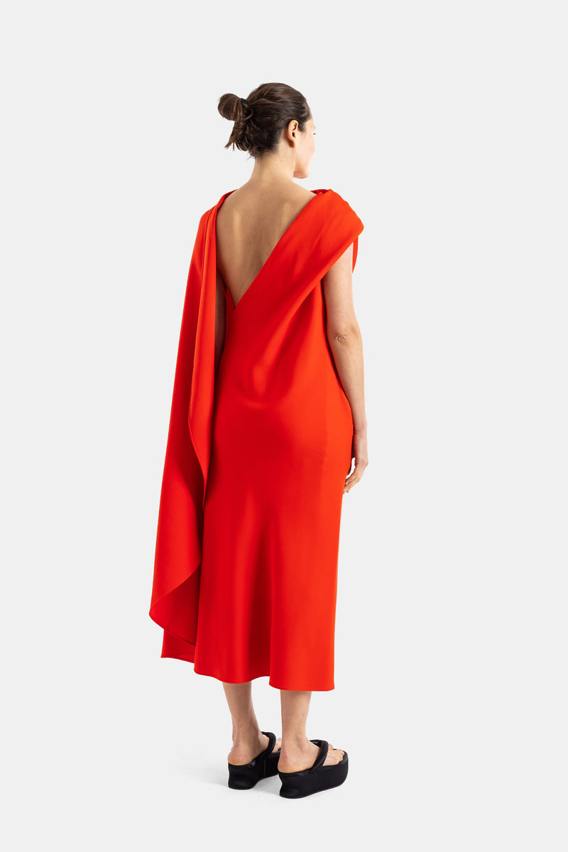Vestido Drapeado Vermelho Assimétrico