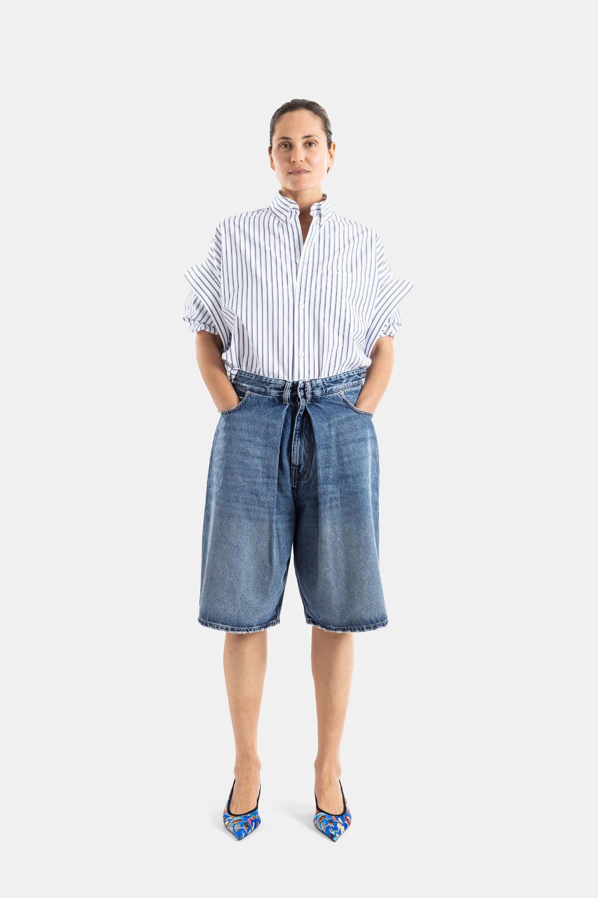 Folded Denim Bermuda Shorts