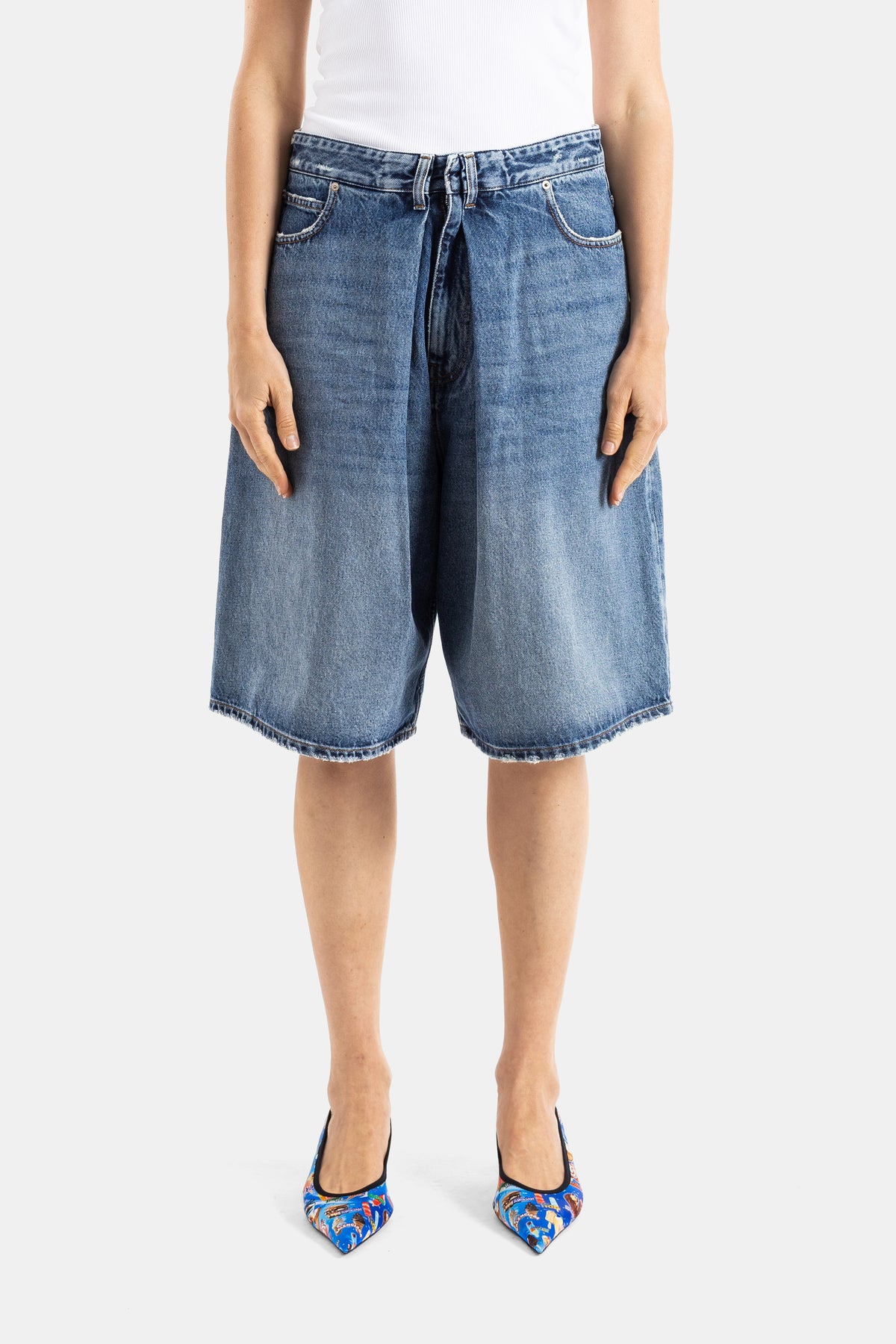 Balenciaga oversized women's wide-cut faded medium blue denim bermuda shorts SS26