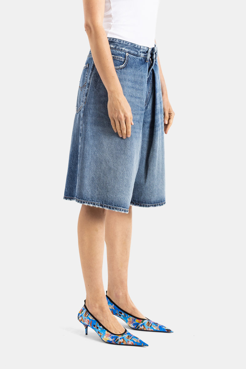 Folded Denim Bermuda Shorts