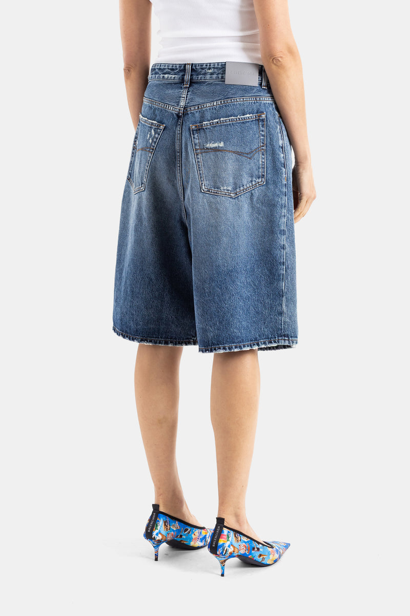 Folded Denim Bermuda Shorts