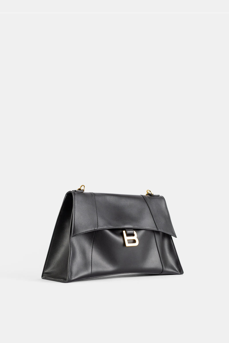 Sac épaule Hourglass en cuir veau noir