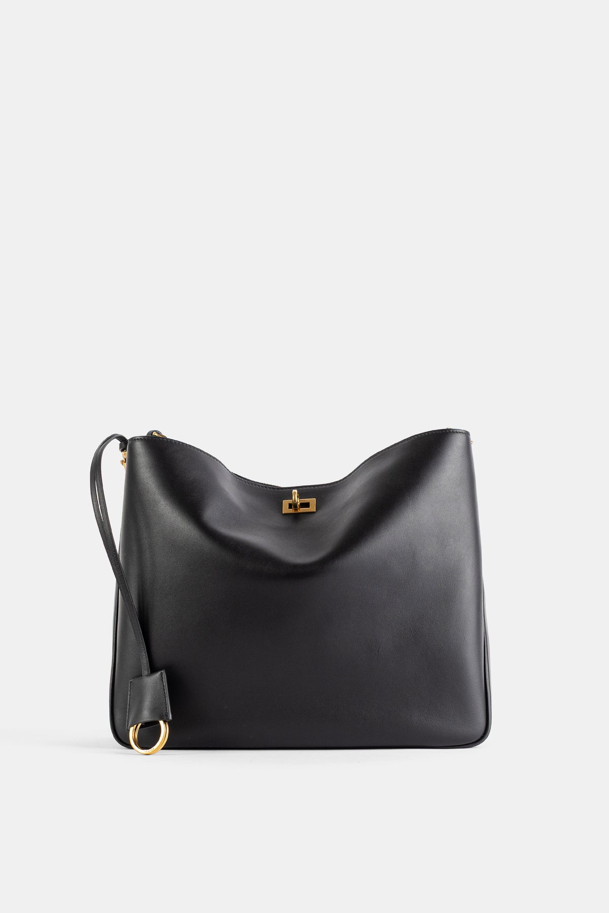 Sac porté épaule Rodeo Hobo M cuir lisse naturel noir
