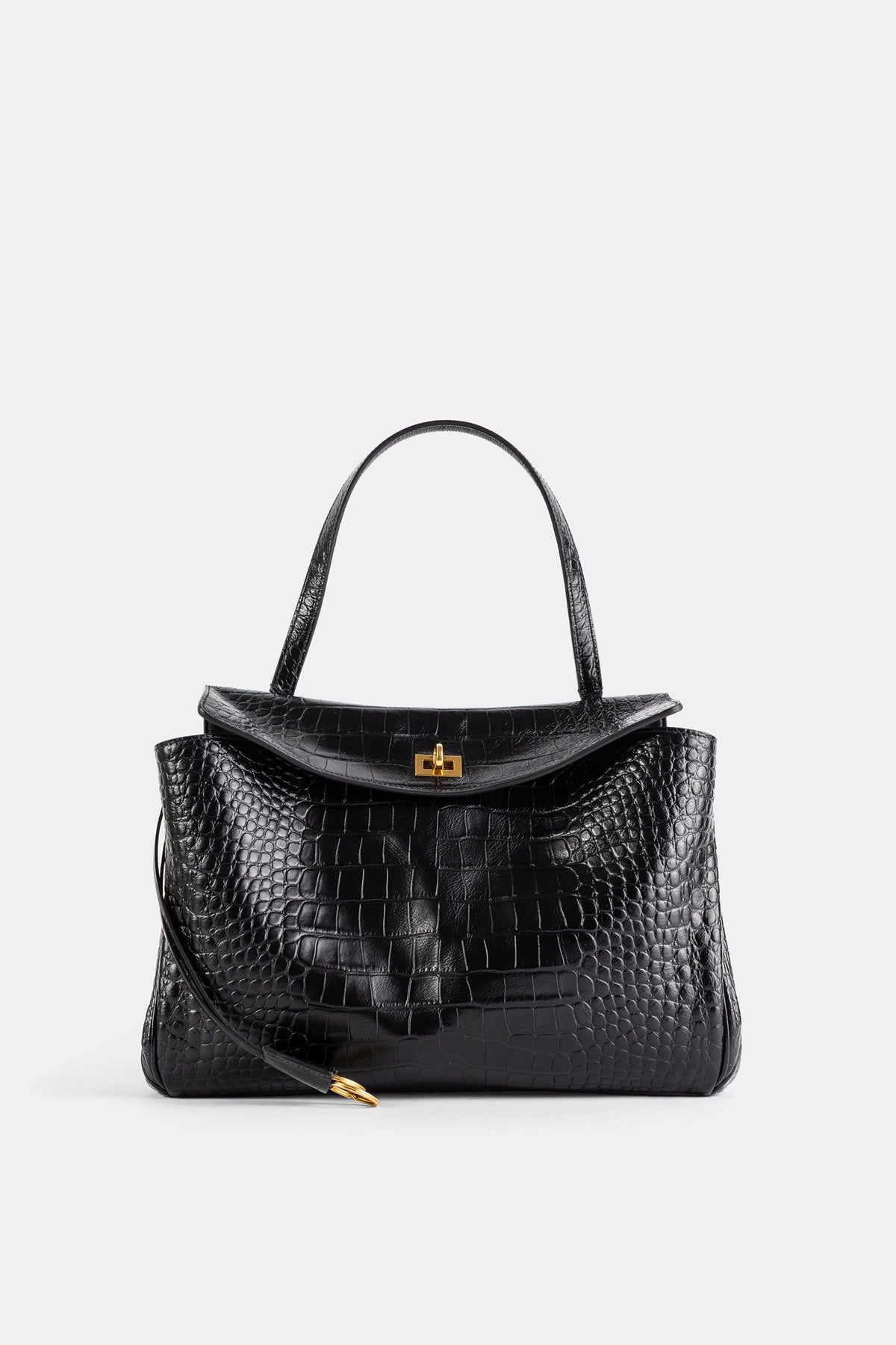 Rodeo Medium top handle bag in black croc-effect calfskin leather