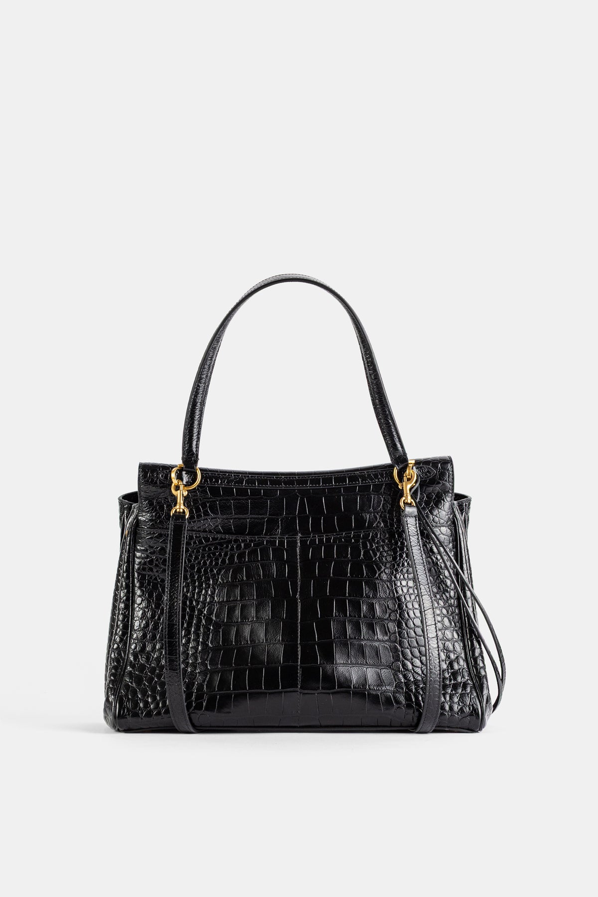 Rodeo Medium top handle bag in black croc-effect calfskin leather