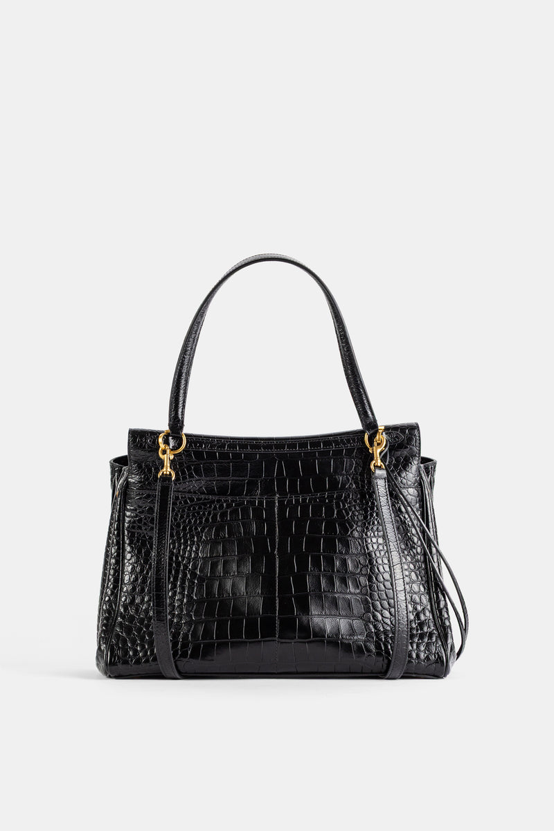 Rodeo Medium top handle bag in black croc-effect calfskin leather