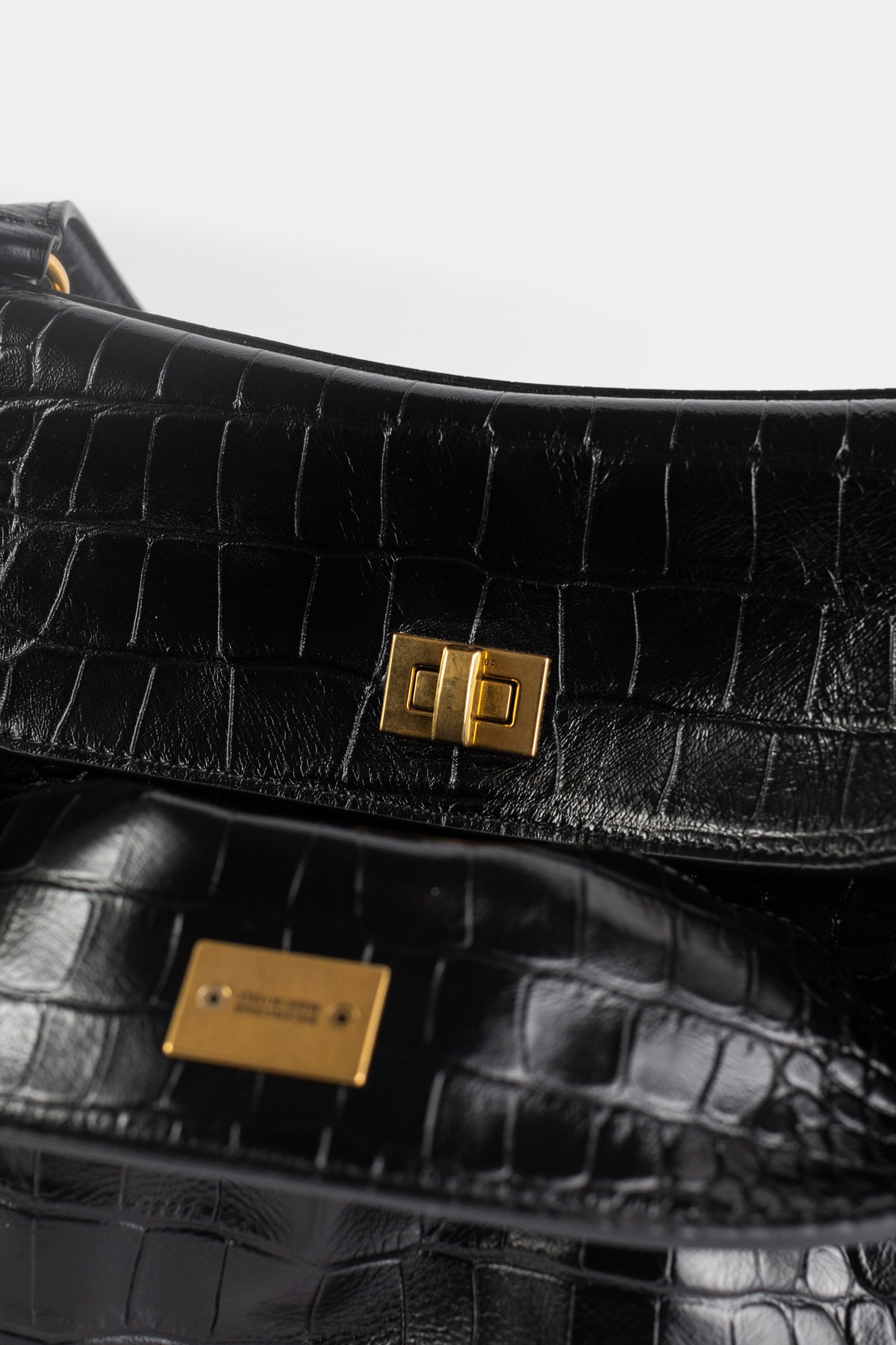 Rodeo Medium top handle bag in black croc-effect calfskin leather