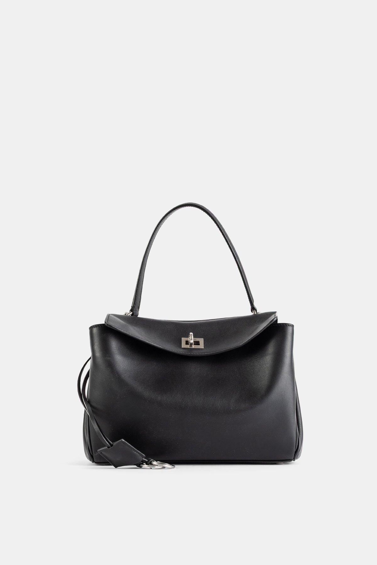 Rodeo Small top handle bag in black smooth calfskin leather