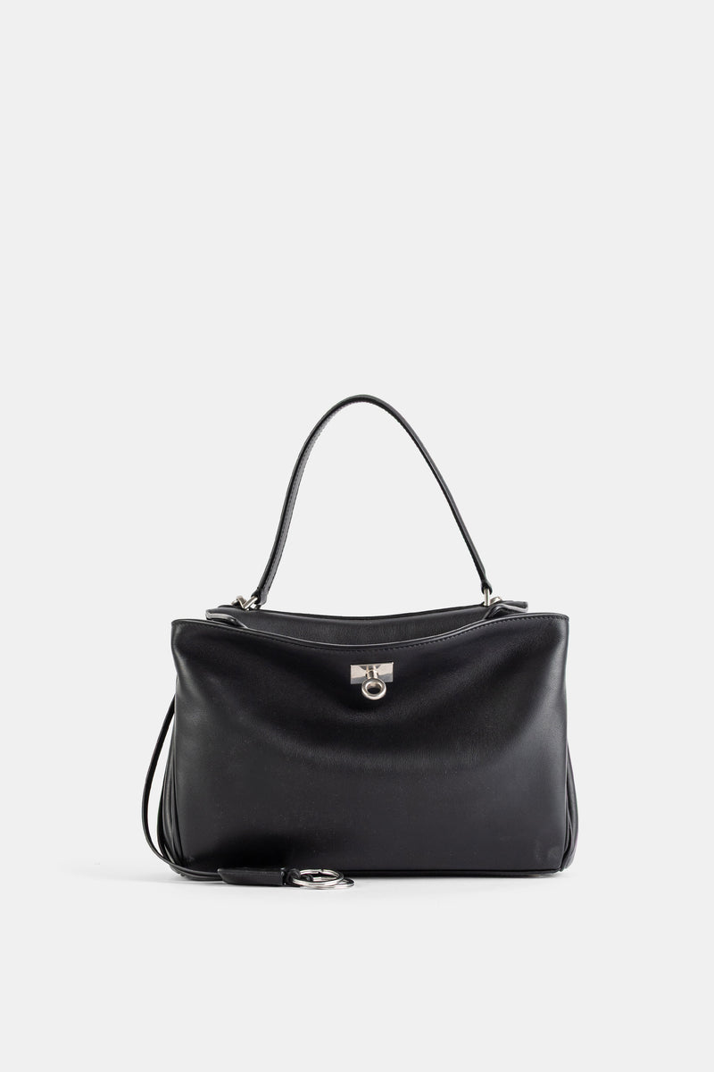 Rodeo Small top handle bag in black smooth calfskin leather