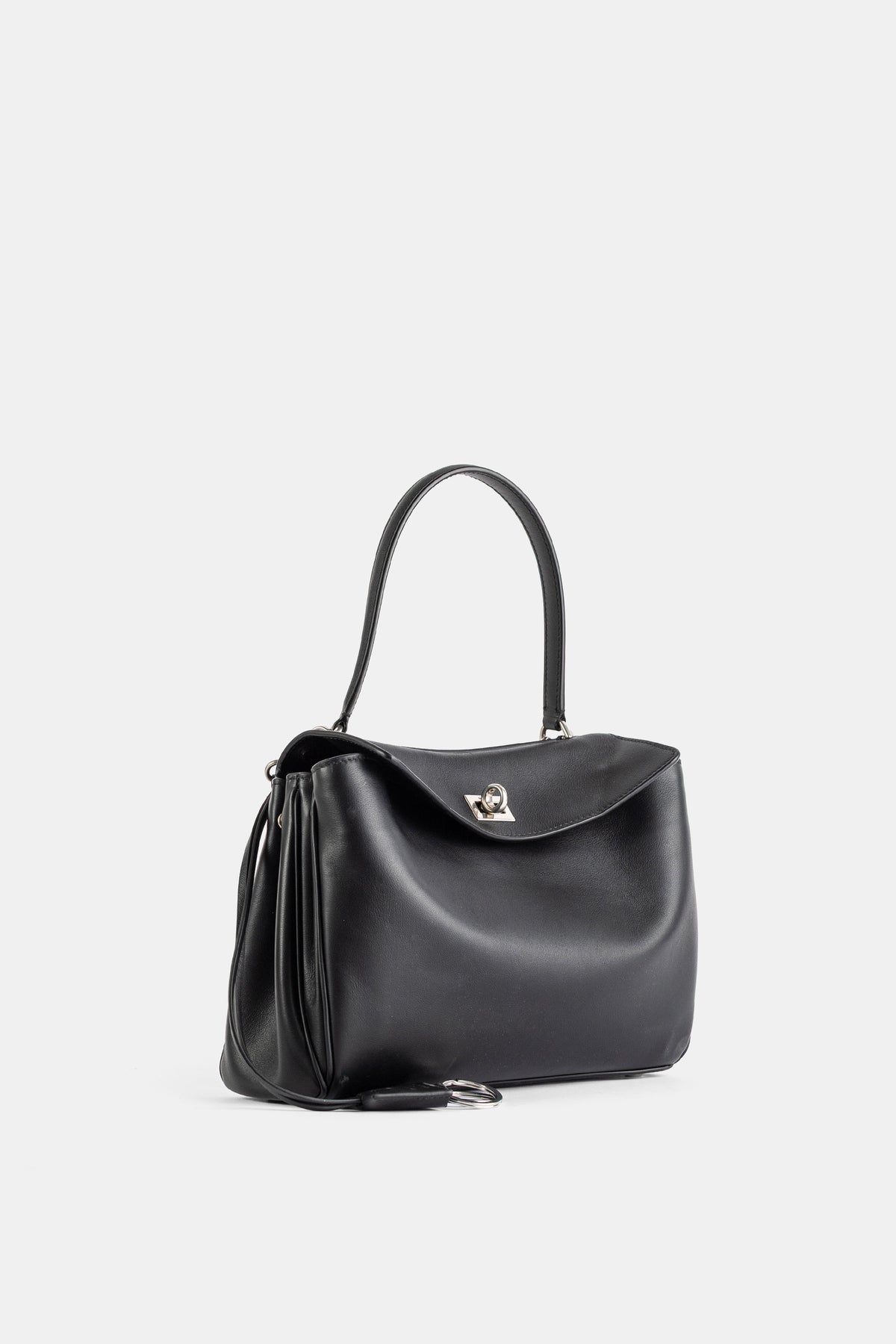 Rodeo Small top handle bag in black smooth calfskin leather