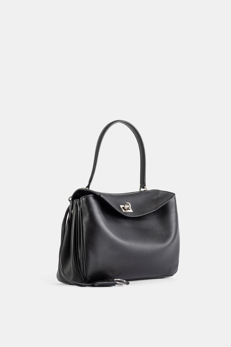 Sac top handle Rodeo Small en cuir veau lisse noir