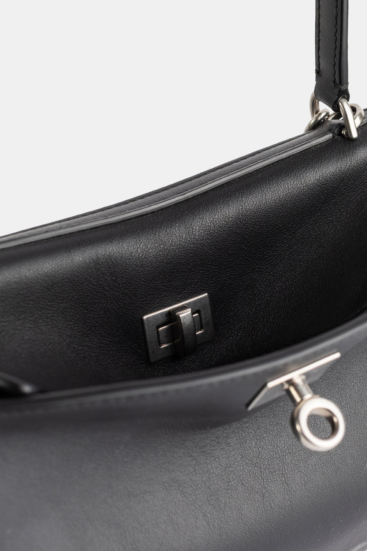 Rodeo Small top handle bag in black smooth calfskin leather