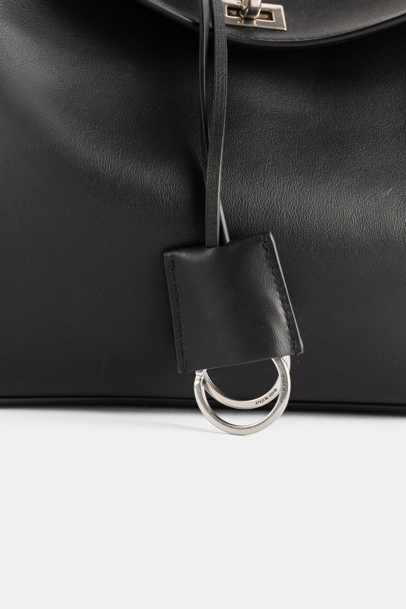 Rodeo Small top handle bag in black smooth calfskin leather