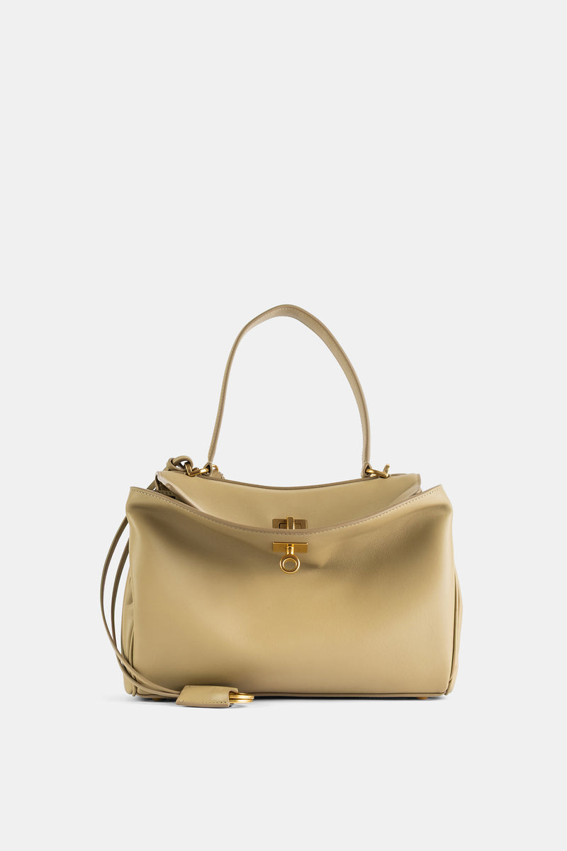 Sac top handle Rodeo Small en cuir veau lisse beige tilleul