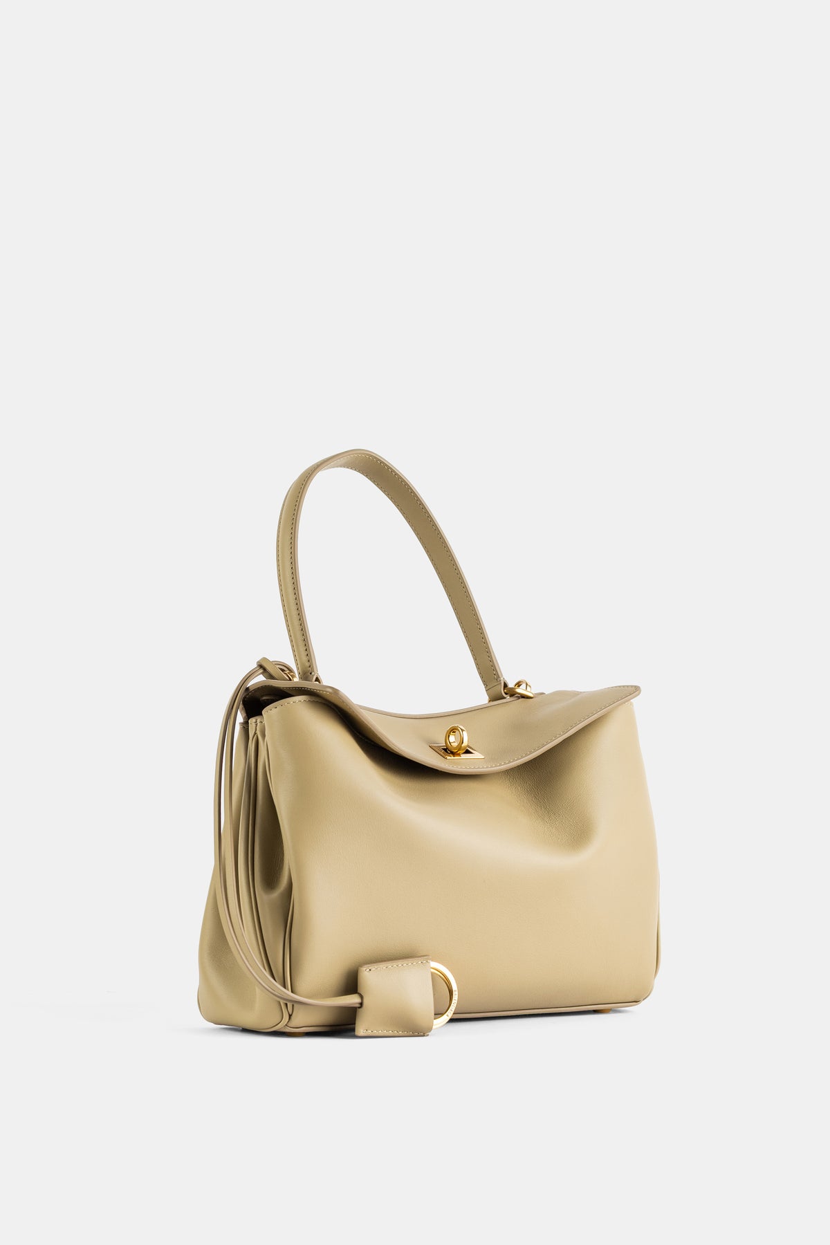 Sac top handle Rodeo Small en cuir veau lisse beige tilleul